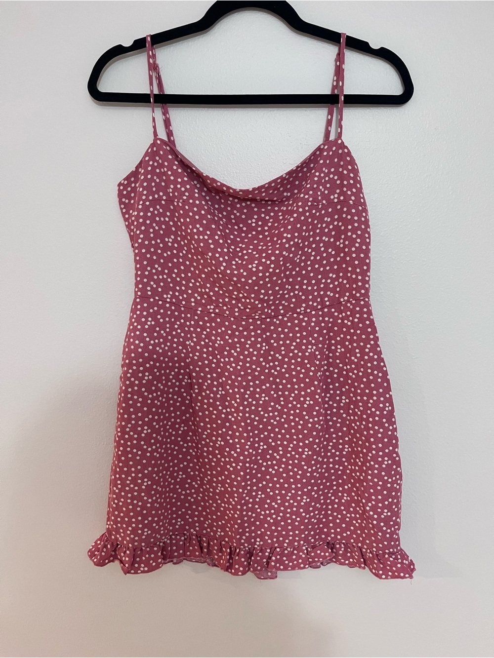Blue Rain Pink Polka Dot Slip Dress with Ruffle Hem